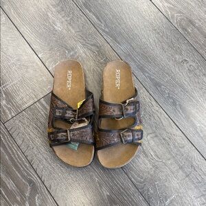 Roper womans Tan and Brown Buckle Sandals